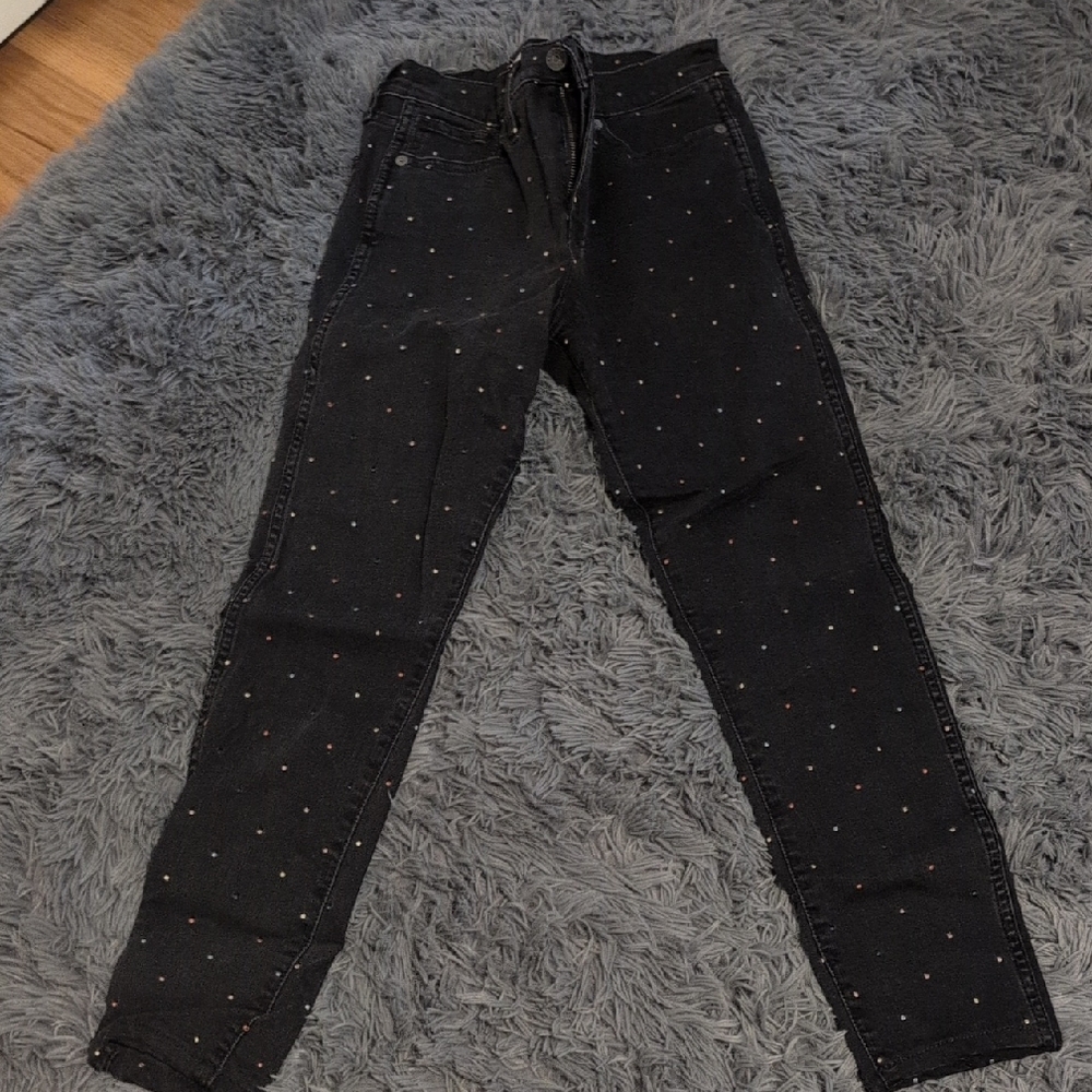 Madewell Black Jeans with Red and Pink Accents